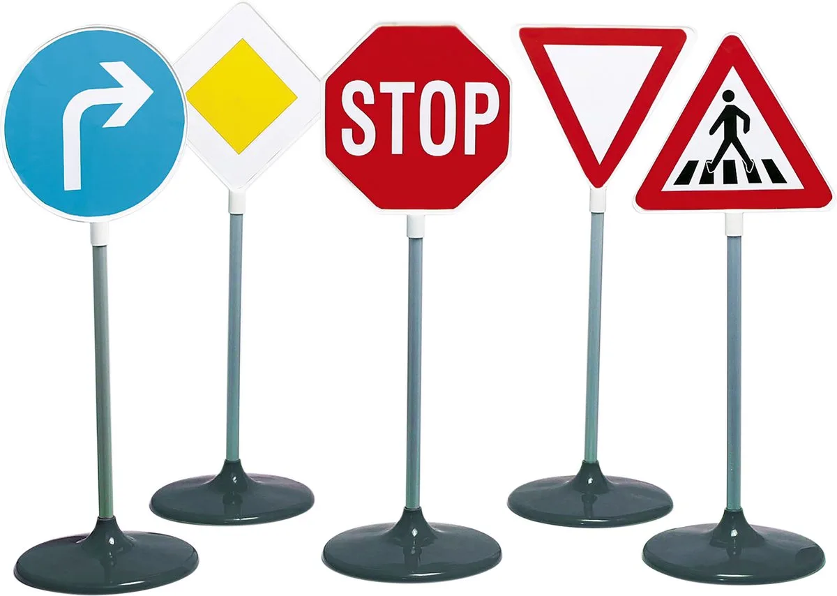verkeersborden - 5 stuks - 25x25x73 cm - ideaal voor verkeerseducatie von Theo Klein in Mehrfarbig – Produktfoto