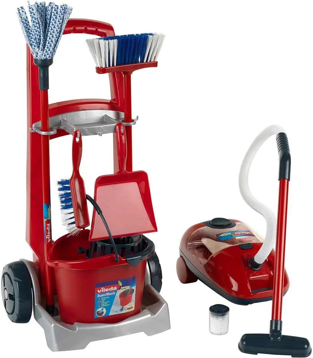Vileda - speelgoed schoonmaaktrolley - incl. stofzuiger - 29 x 24 cm - rood van Theo Klein in Rood, Blauw, Lichtblauw – productfoto
