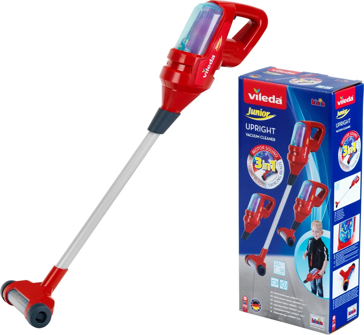 Vileda Upright stofzuiger 3in1 - incl. wervelende functie, soepel rollen en extra handmondstuk - 15x15x71,5 cm van Theo Klein in Rood – productfoto