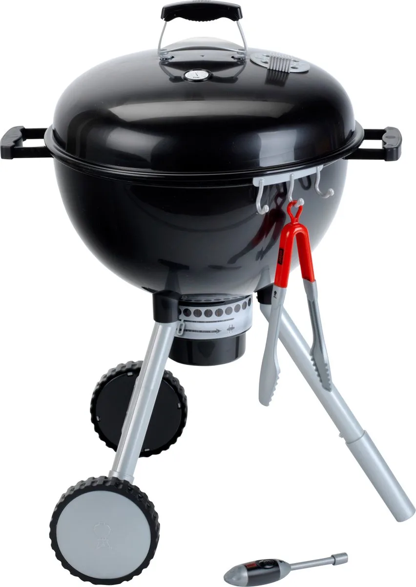 Weber speelgoedbarbecue - kolen, aansteker, vleesrooster, rooster voor de kolen, barbecuetang en etenswaar - incl. licht- en geluidseffecten - zwart van Theo Klein in Meerkleurig – productfoto