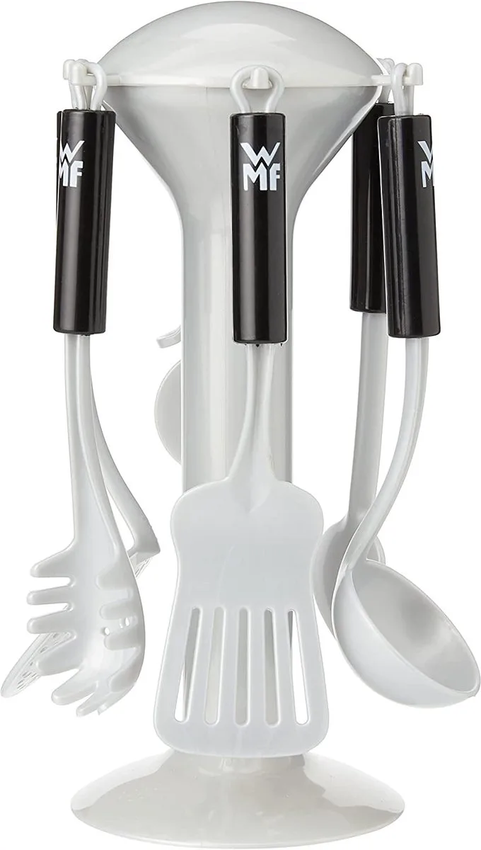 WMF bestekhouder - pizzasnijder, schuimspaan, bakschep, pasta-, meng-, en opscheplepel - duurzaam plastic - zwart van Theo Klein in Grijs – productfoto