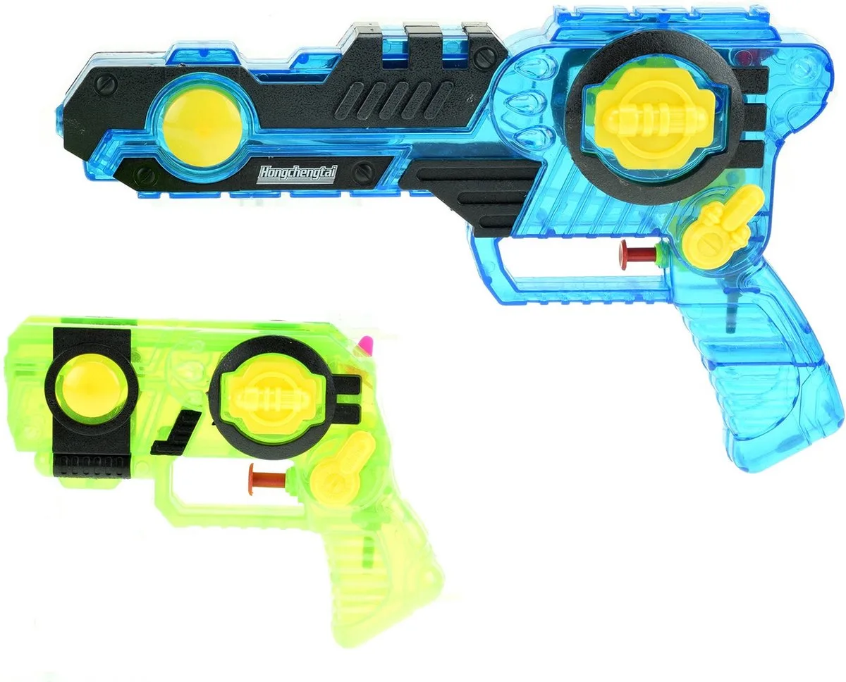 1x Waterpistolen/waterpistool 2-delig van 26 cm blauw/groen kinderspeelgoed - waterspeelgoed van kunststof van Toi-Toys in Meerkleurig – productfoto
