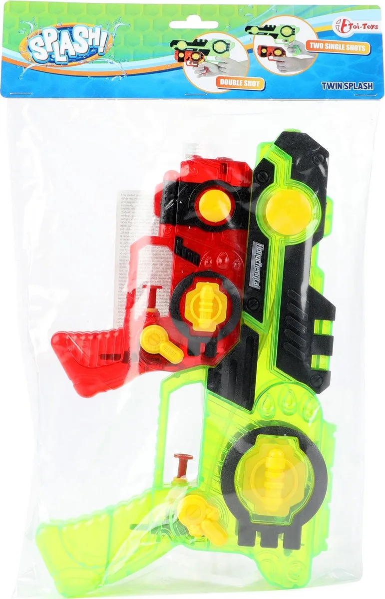 1x Waterpistolen/waterpistool 2-delig van 26 cm groen/rood kinderspeelgoed - waterspeelgoed van kunststof van Toi-Toys in Meerkleurig – productfoto