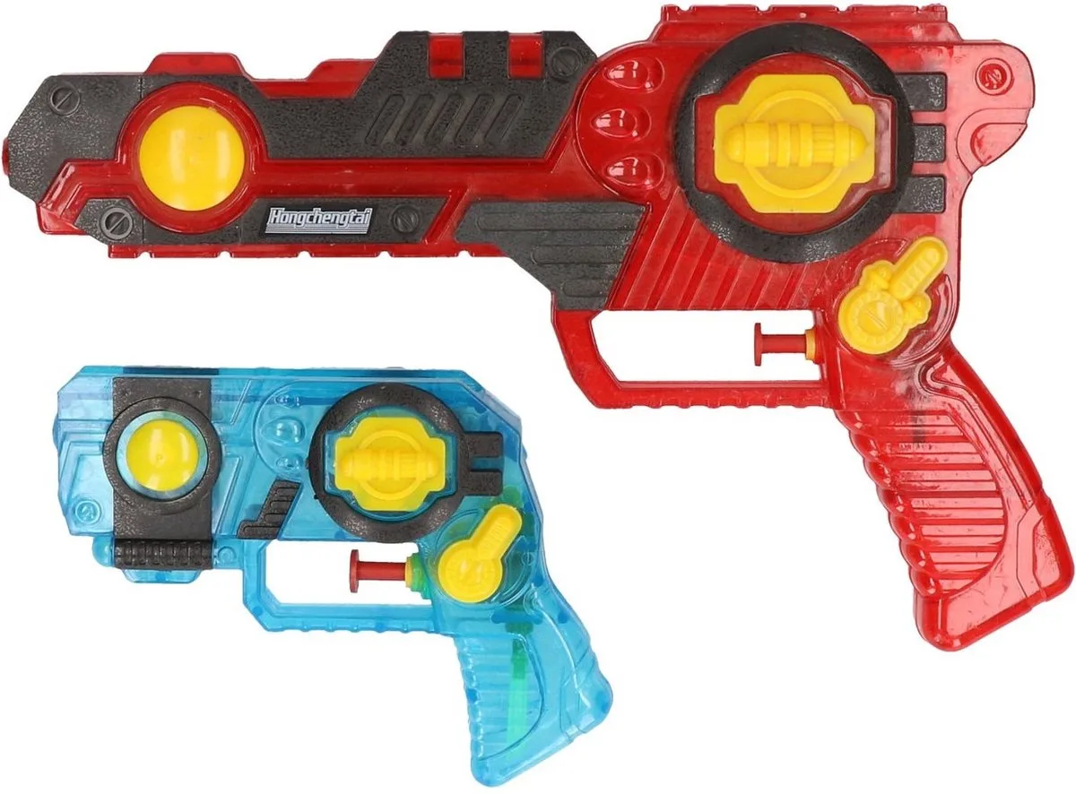 1x Waterpistolen/waterpistool 2-delig van 26 cm rood/blauw kinderspeelgoed - waterspeelgoed van kunststof van Toi-Toys in Meerkleurig – productfoto