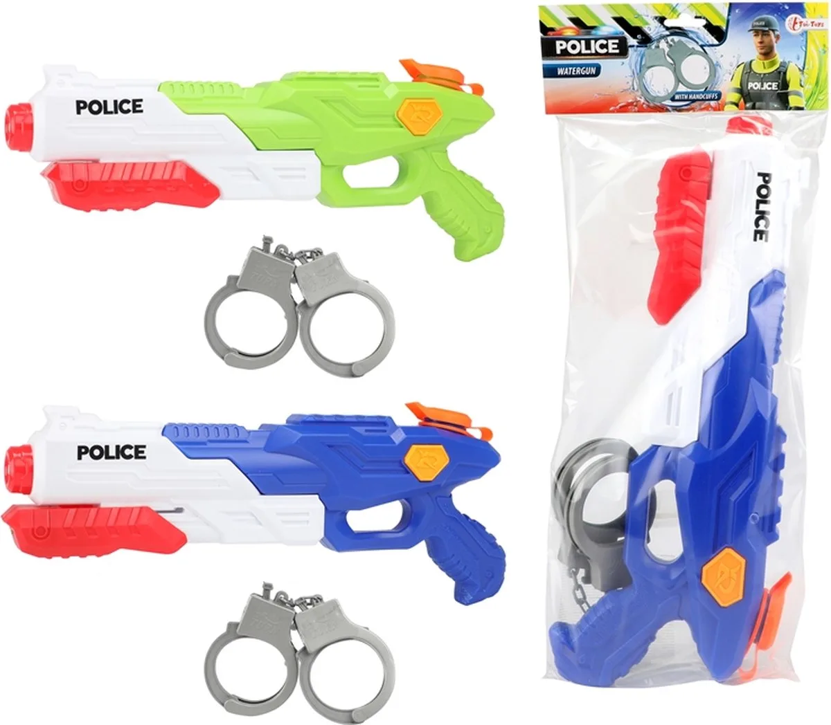 1x Waterpistolen/waterpistool politie van 40 cm inclusief handboeien kinderspeelgoed - waterspeelgoed van kunststof van Toi-Toys in Blauw – productfoto