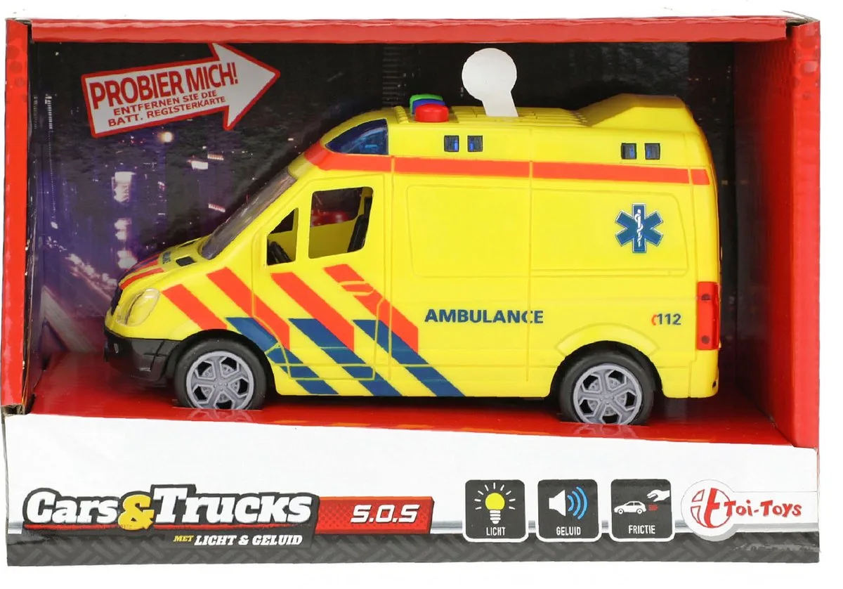 Ambulance - speelgoed auto - frictie - licht en geluid - speelgoed från Toi-Toys i Gul – produktbild