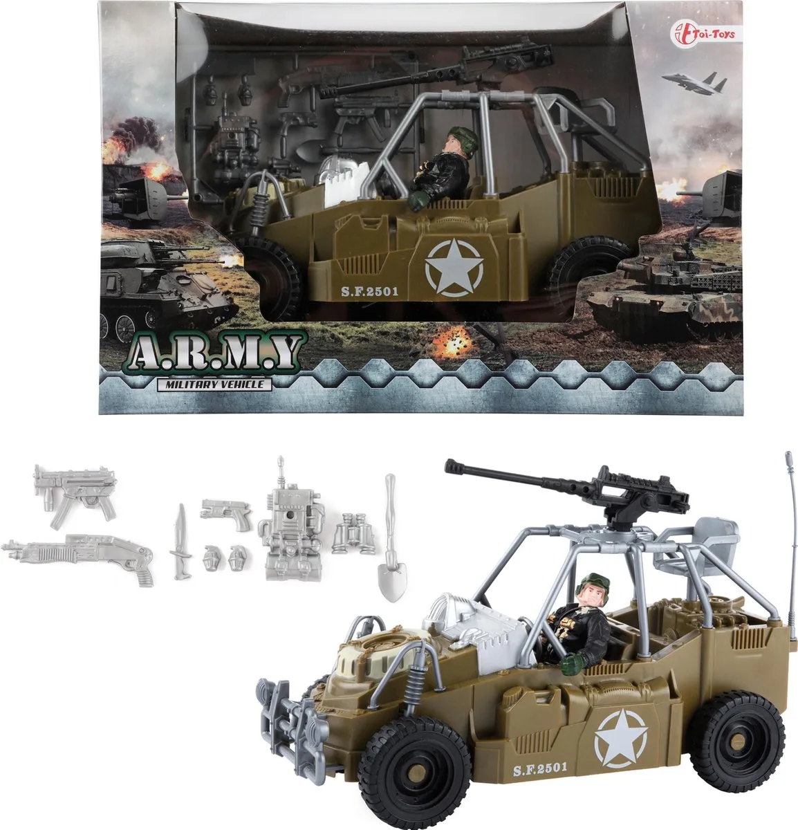 Army Militair Speelgoedauto Met Speelfiguur + 3acc de Toi-Toys en Vert – photo du produit