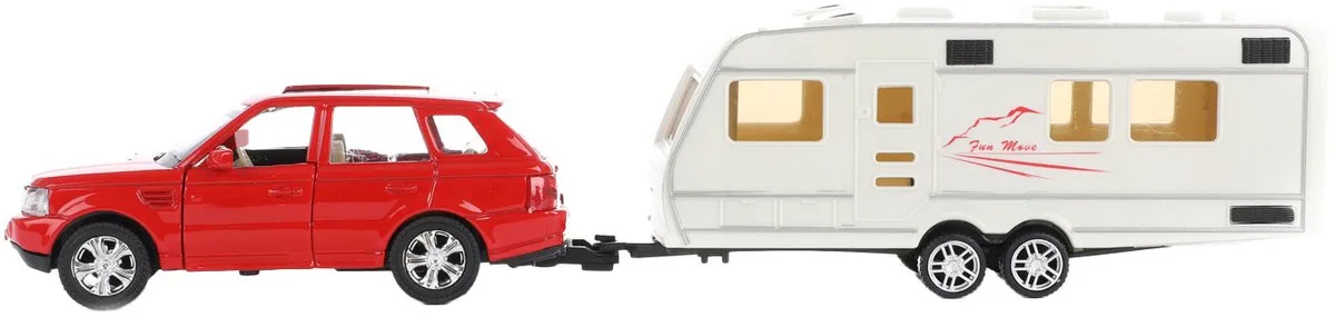 Auto Pull Back Met Caravan 1:48 från Toi-Toys i Röd, Vit – produktbild