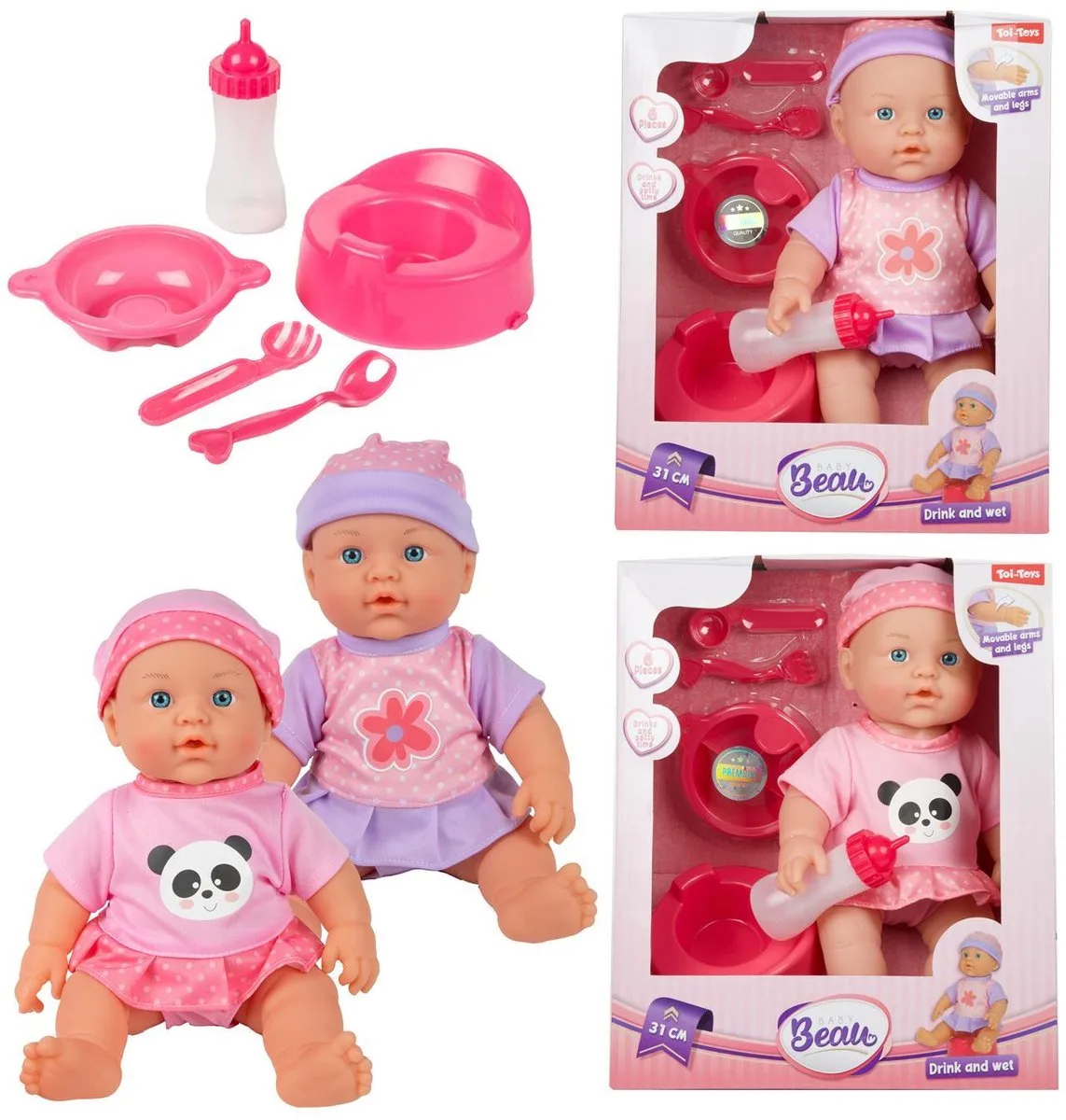 babypop 31cm met accessoires poppen speelgoed. fra Toi-Toys i Flerfarvet – produktbillede
