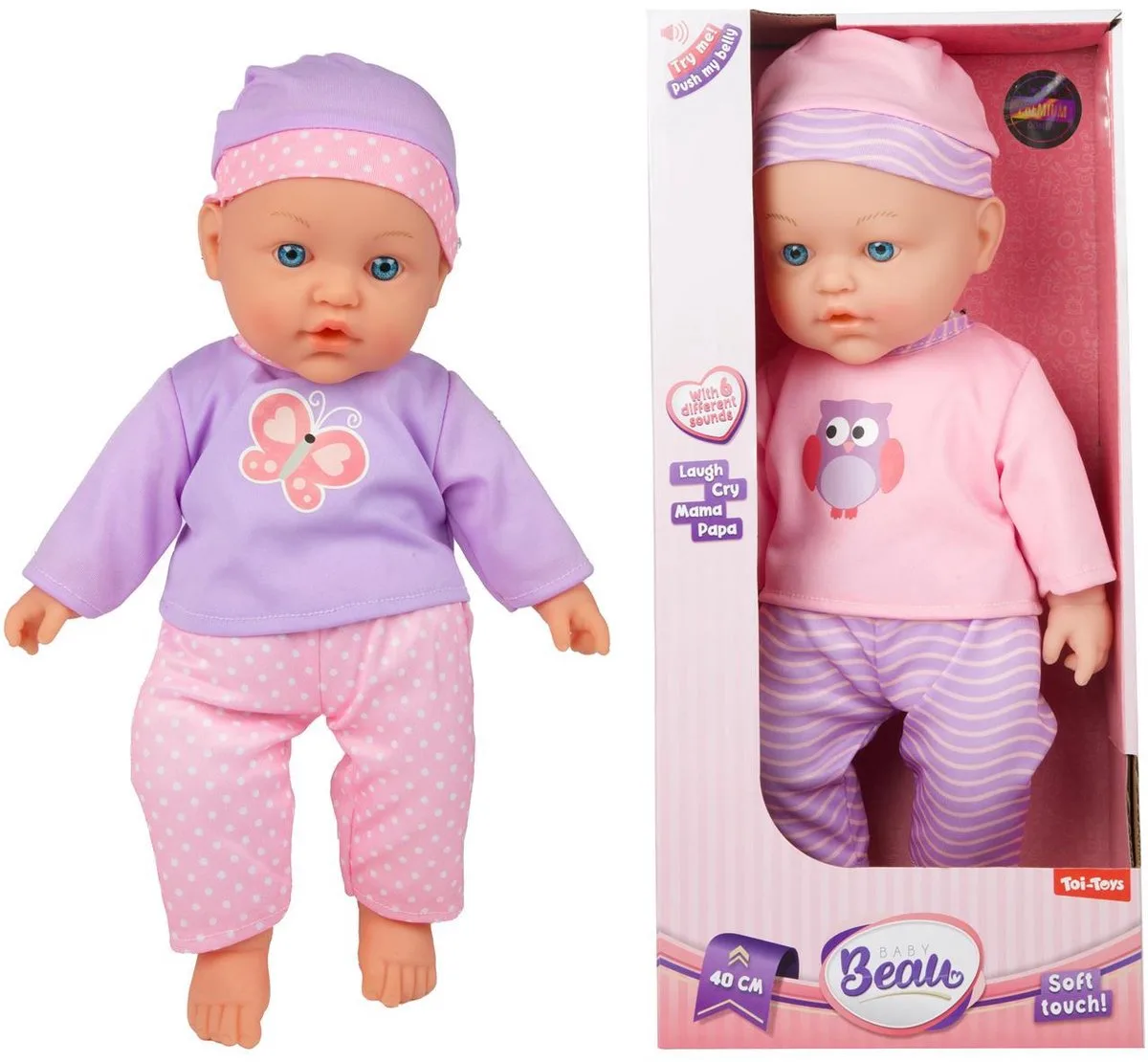 babypop 40cm zacht met geluid poppen speelgoed. fra Toi-Toys i Flerfarvet – produktbillede