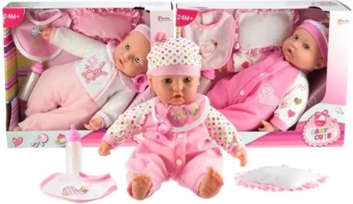 Babypop met flesje en slab 40cm fra Toi-Toys i Flerfarvet – produktbillede