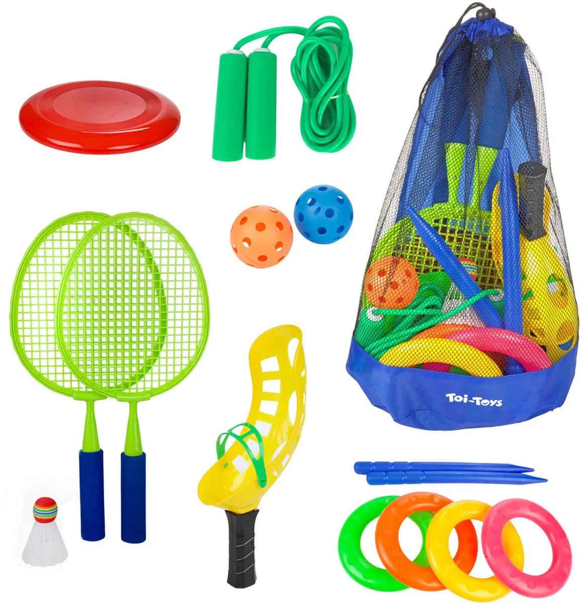 Buitenspeelgoed Set in Bewaartas - 15dlg. von Toi-Toys in Mehrfarbig – Produktfoto