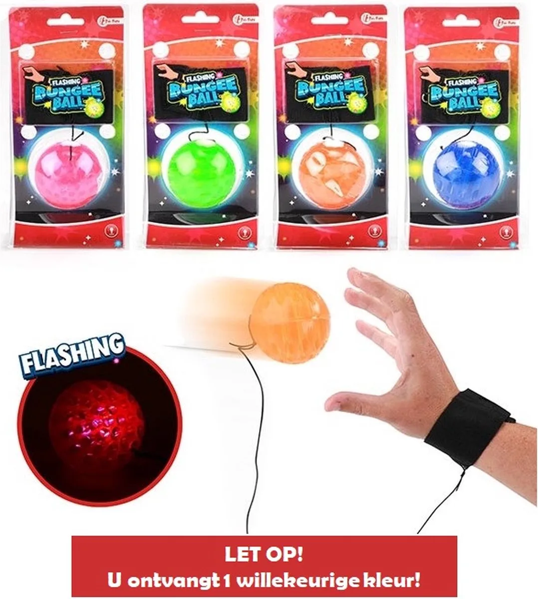 Blinkande Bungeeboll med Handledsrem - 5 cm - Assorterad från Toi-Toys i Flerfärgad – produktbild