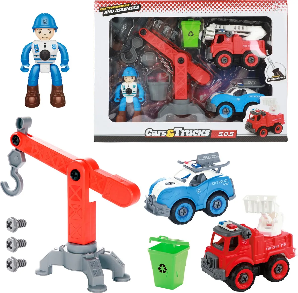 Cars & Trucks Cars & Trucks Speelset Hupldiensten Met Accesoires von Toi-Toys in Blau – Produktfoto
