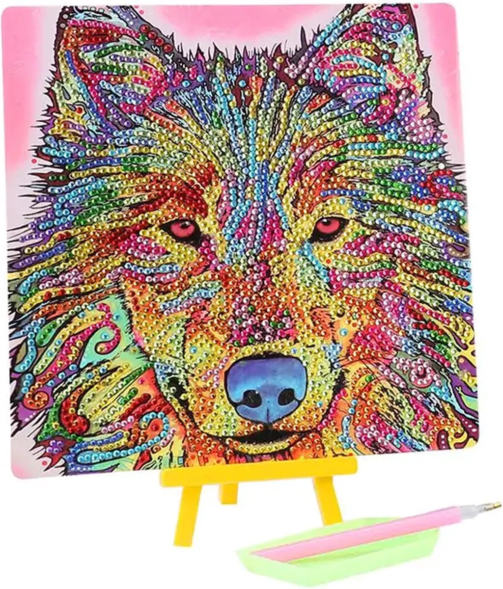 Diamond painting - Dieren - Creatief - extra glans - 20 x 20cm - complete set von Toi-Toys in Wolf – Produktfoto