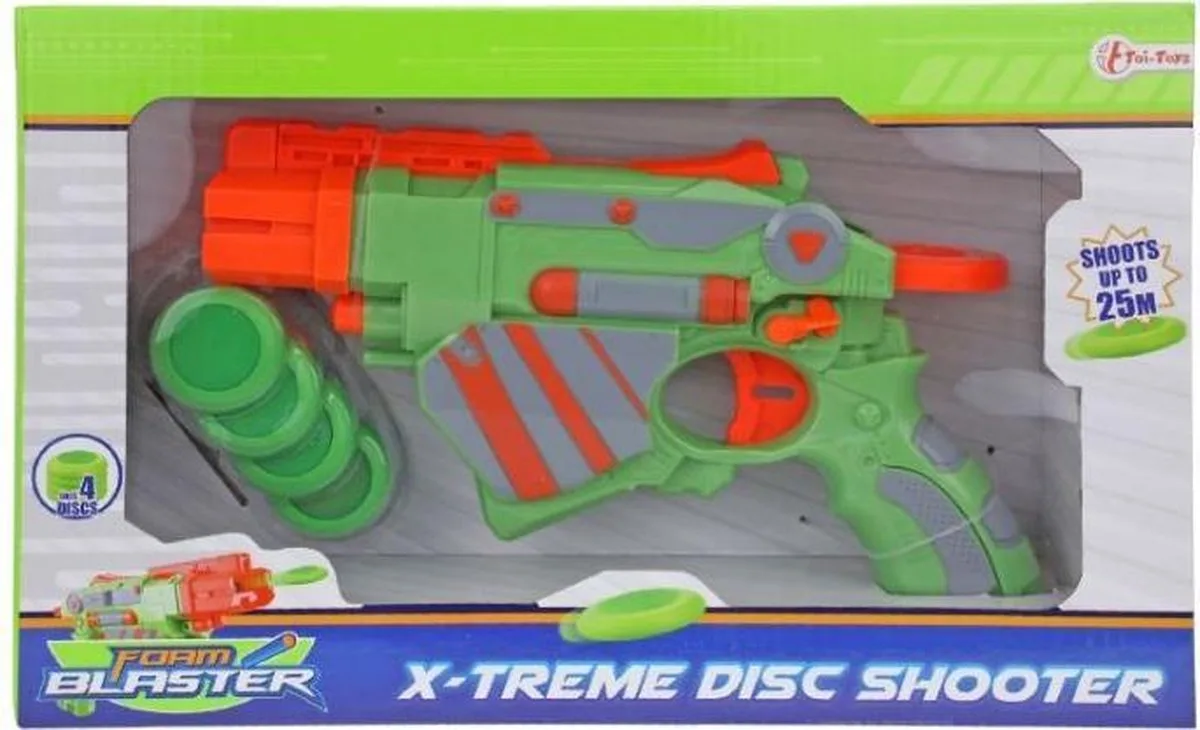 Disc Shooter Met 4 Discs 25 Cm von Toi-Toys in Grün – Produktfoto