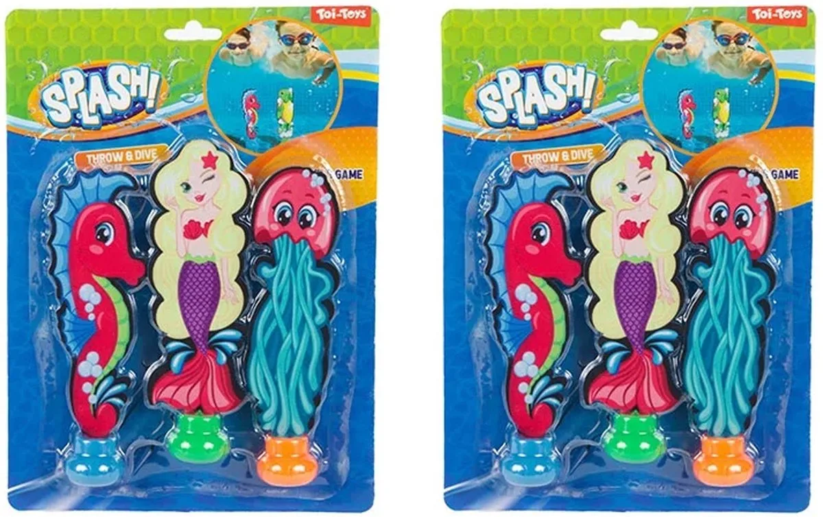 Duikspeelgoed zwembad - set van 6x - zee figuren - zeepaardje/zeemeermin/kwal - vakantiespel de Toi-Toys en Multicolore – photo du produit