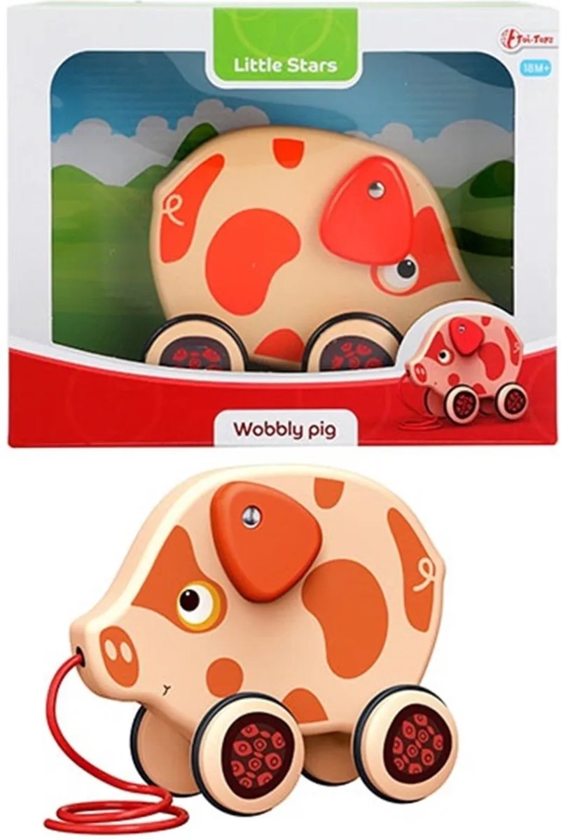 Kinder/Peuter Trek Figuur - Wiebel Varken van Toi-Toys in Oranje – productfoto