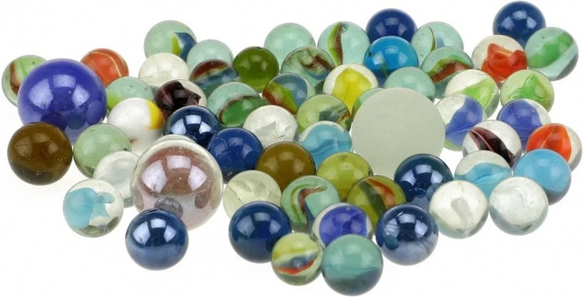 Knikkers - 120x stuks - gekleurd - glas - in netje van Toi-Toys in Meerkleurig – productfoto