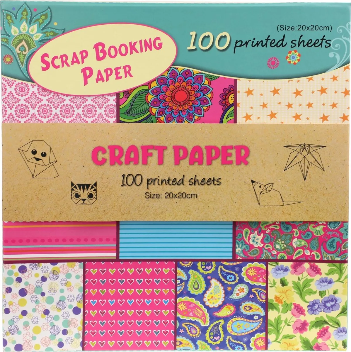 Knutselpapierset 100 Bedrukte Vellen 20X20Cm de Toi-Toys en Bleu – photo du produit
