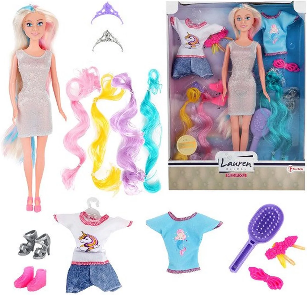 Lauren Tienerpop met Hairextensions en Outfits de Toi-Toys en Bleu – photo du produit
