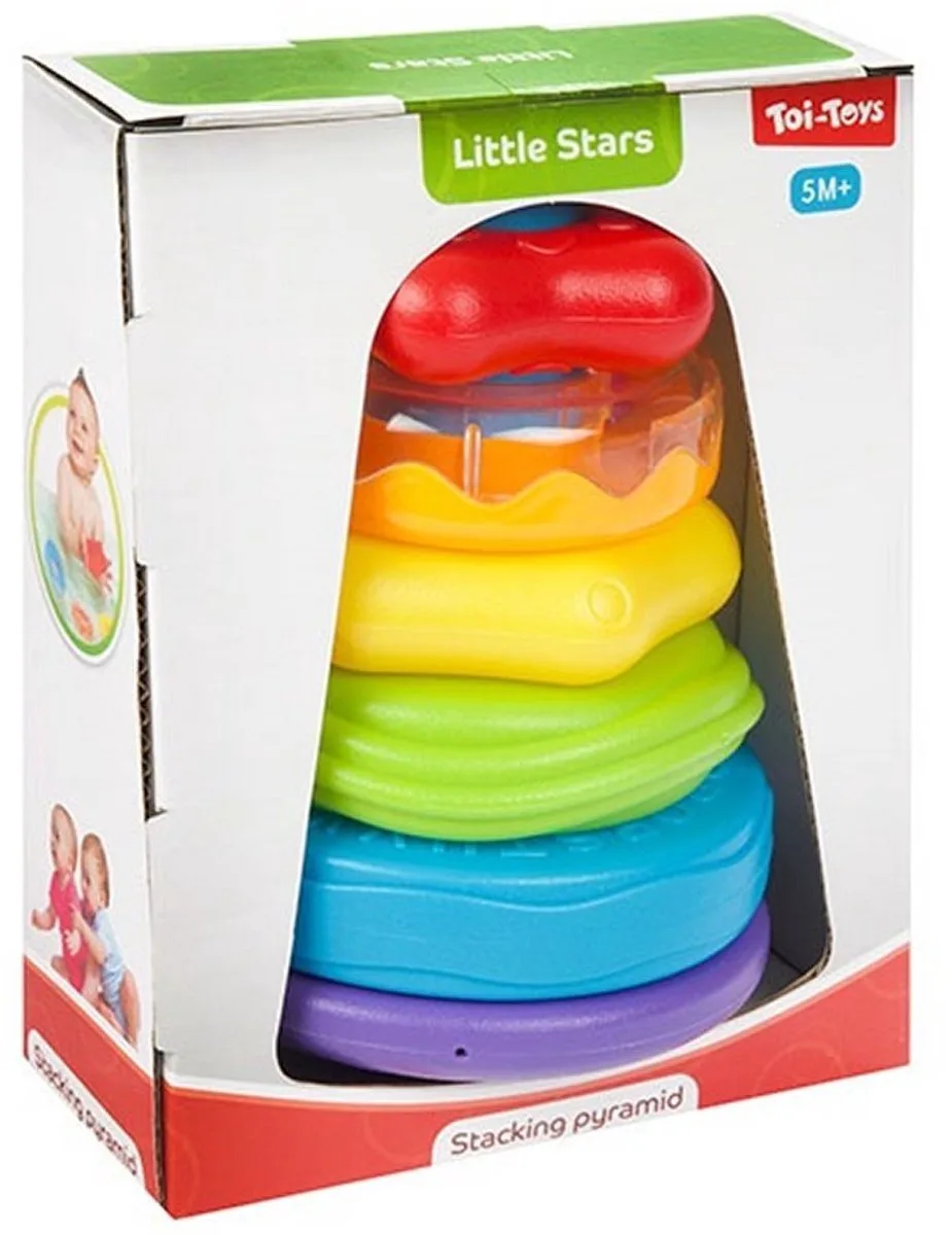 Little Stars - Stapeltoren met Babyrammelaar Vormenstoof - Babyspeelgoed - Peuterspeelgoed från Toi-Toys i Geel-rood-blauw-oranje-groen-paars – produktbild