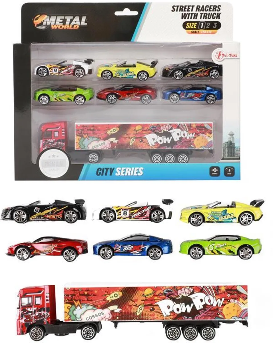 Metal Vrachtwagen met 6 Raceauto's von Toi-Toys in Mehrfarbig – Produktfoto