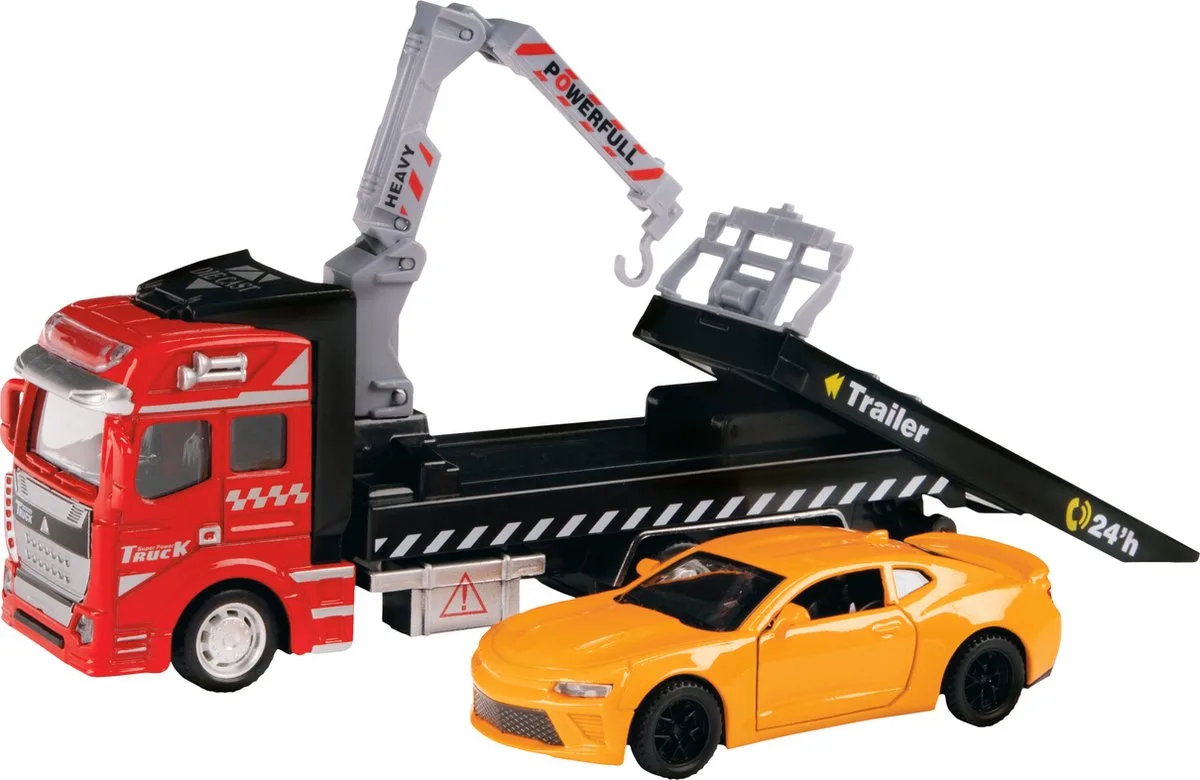 Metalen Takel Sleepwagen met Pull Bak Auto, 2dlg. fra Toi-Toys i Flerfarvet – produktbillede