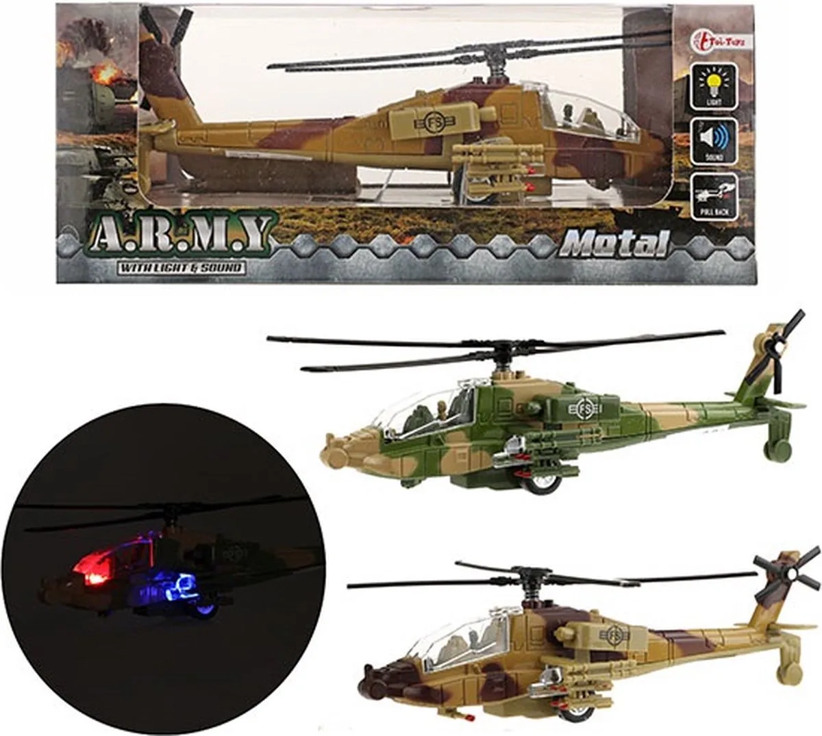 Militaire Helicopter met Licht en Geluid från Toi-Toys i Grön – produktbild