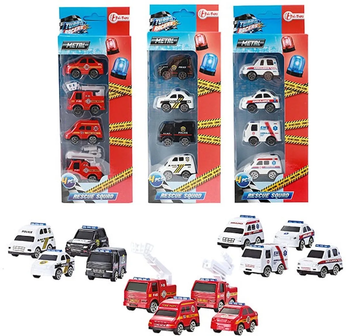 Mini voertuigen speelgoed TURBO RACERS set 4 stuks multicolor karton. van Toi-Toys in Meerkleurig – productfoto