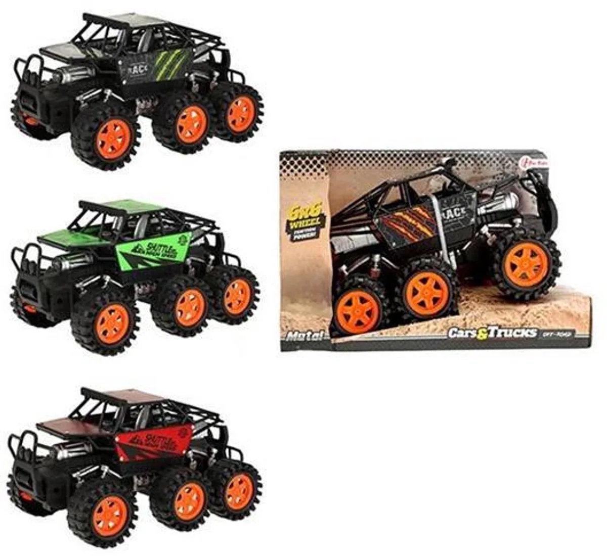monster truck speelgoedauto met 6 wielen frictie aandrijving. van Toi-Toys in Meerkleurig – productfoto