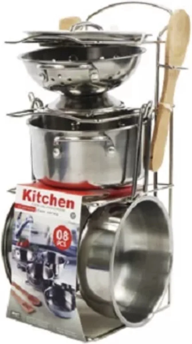 Pannen speelset - in standaard - 8 delig - kerst cadeau tip från Toi-Toys i Rvs – produktbild