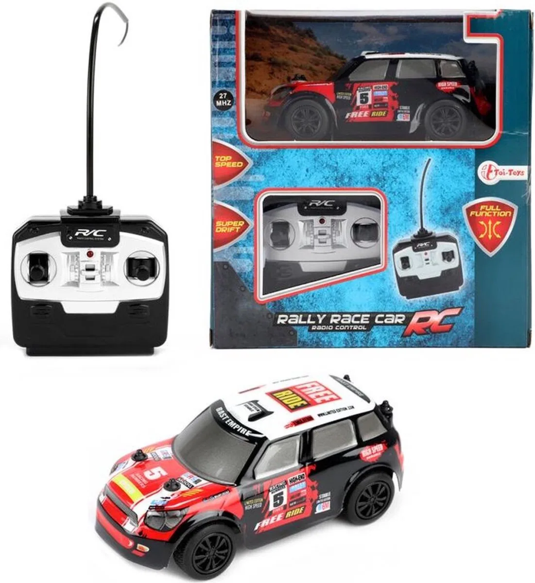 RC Rally Raceauto M Country - Bestuurbare Raceauto von Toi-Toys in Rot, Weiß, Schwarz – Produktfoto