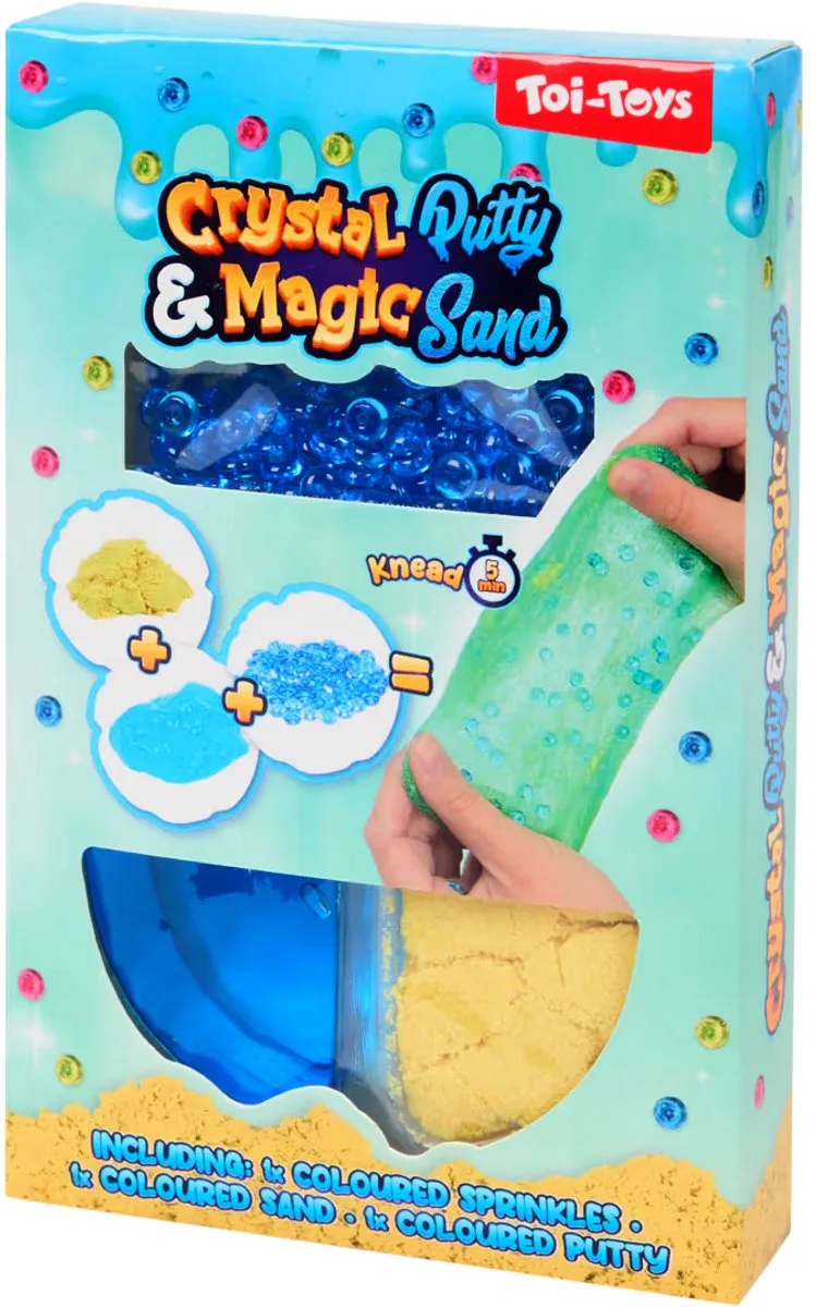 Slijmset met geel zand – DIY slime maken set voor kinderen – sensorisch speelgoed met zand en slijm – creatief knutselen thuis of op school – leuk cadeautje, speelgoed van Toi-Toys in Blauw – productfoto