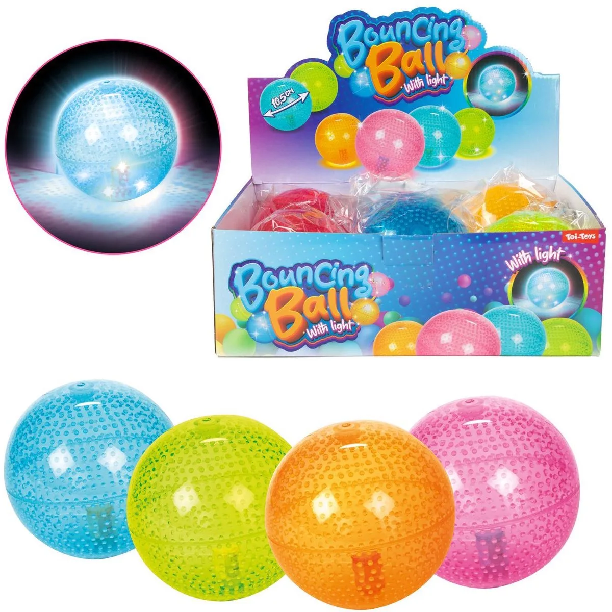 Stuiterbal neon met licht 10cm de Toi-Toys en Multicolore – photo du produit