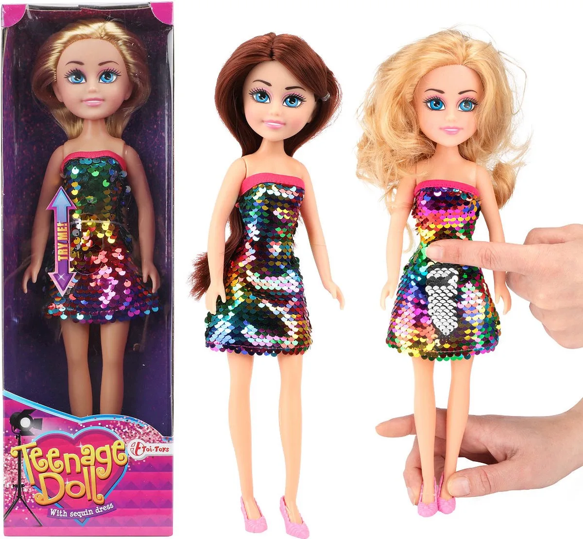 Tienerpop 33cm in pailletenjurk 2ass. de Toi-Toys en Multicolore – photo du produit
