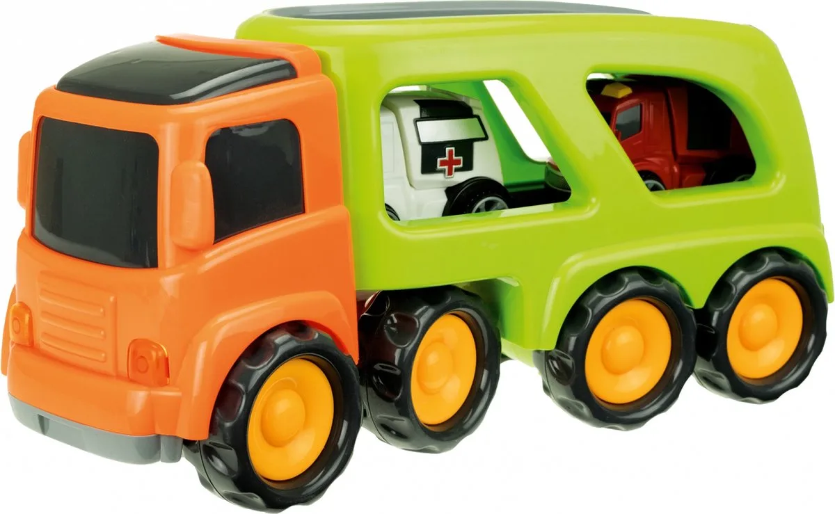Truck Met 2 Hulpdienstvoertuigen 45 Cm Oranje/groen van Toi-Toys in Oranje – productfoto