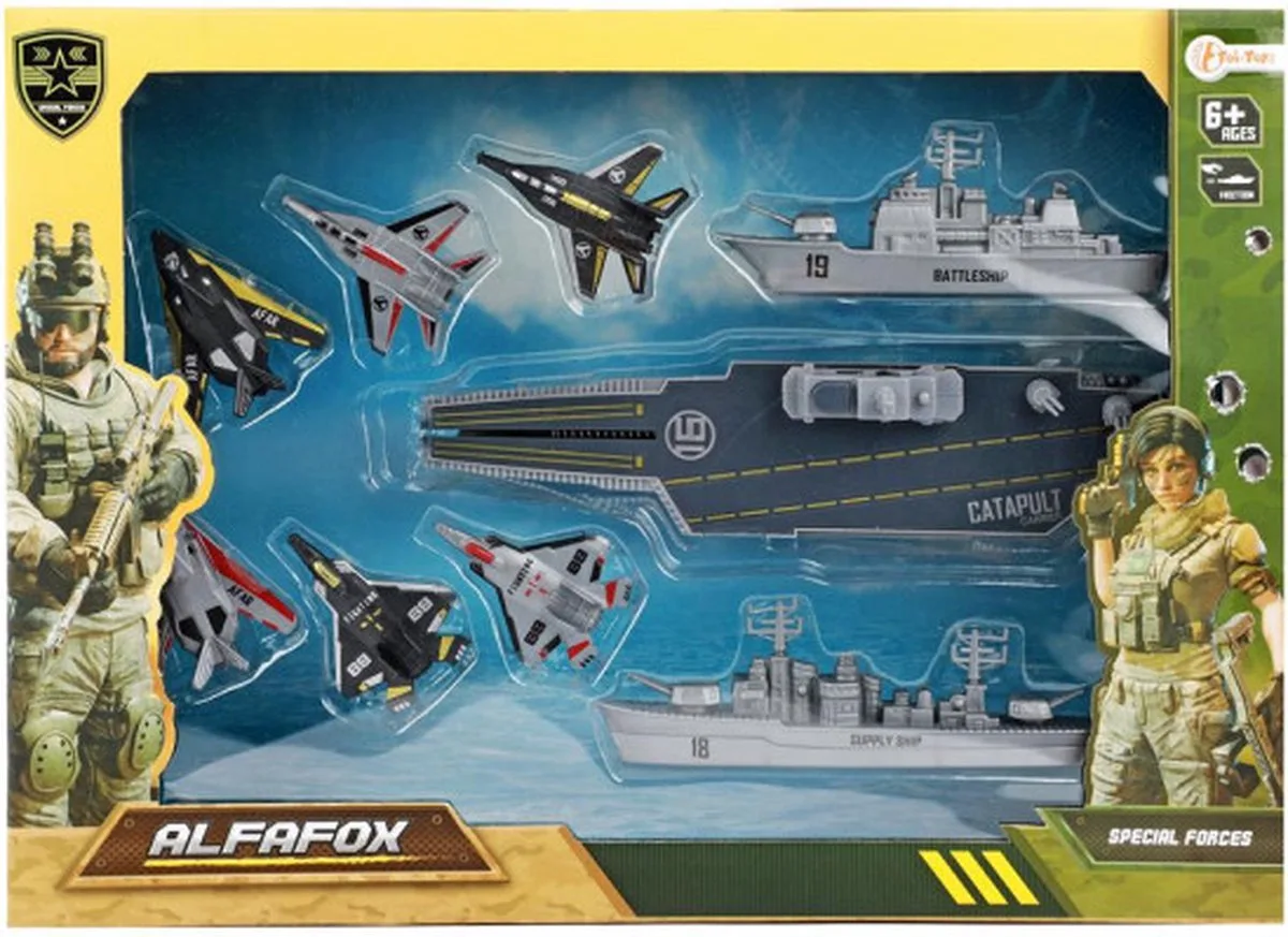 vliegdekschip speelgoed met straaljagers - militair schip. från Toi-Toys i Flerfärgad – produktbild