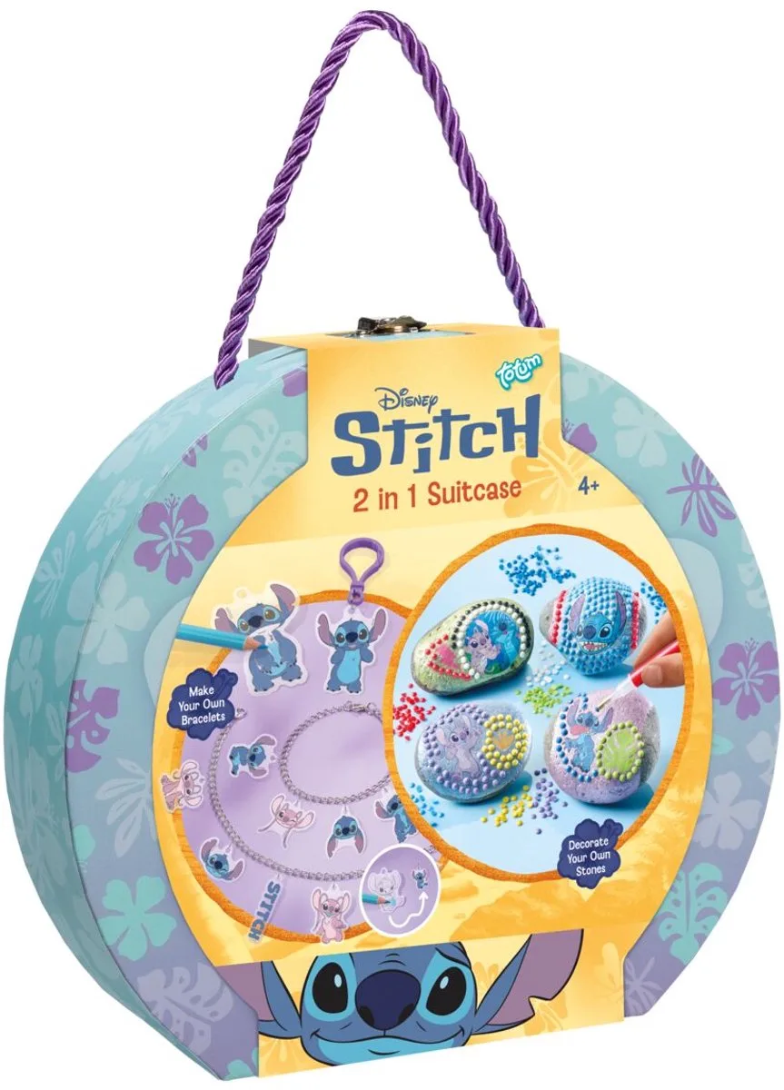 2-in-1 Knutselkoffer - Sieraden maken met krimpfolie - 4 stenen versieren - 8 kleuren steentjes - Speelgoed Kinderen - Knutselen - Voor meisjes en jongens - Vanaf 4 jaar von Totum in Disney Stitch – Produktfoto