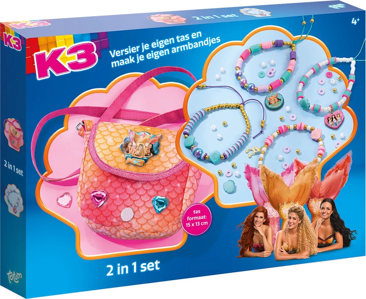 2-in-1 Knutselset - 4 armbandjes maken en handtasje versieren - 300-delig - Speelgoed Kinderen - Knutselen - Voor meisjes - Ook voor kleuters - Vanaf 3 jaar by Totum in K3 – product photo