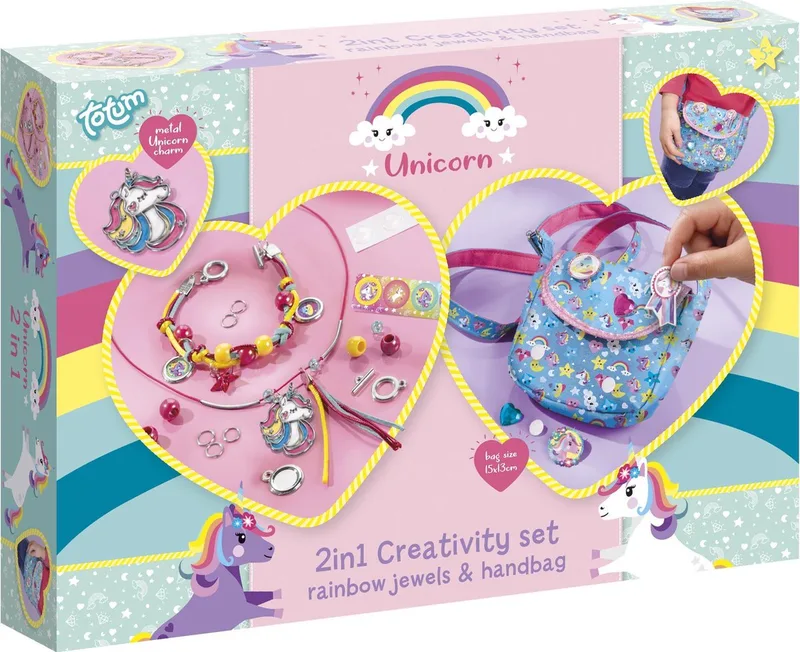 2-in-1 Knutselset - Armbandjes maken en handtasje versieren - Speelgoed Kinderen - Knutselen - Voor meisjes - Vanaf 4 jaar by Totum in Unicorn – product photo