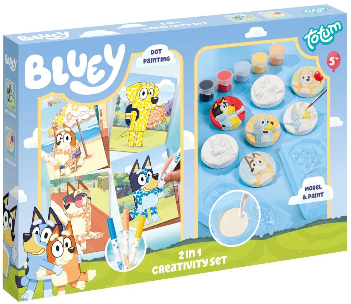 2-in-1 Knutselset - Gipsfiguren gieten en stempelkaarten maken - Speelgoed Kinderen - Knutselen - Voor meisjes en jongens - Vanaf 5 jaar by Totum in Bluey – product photo