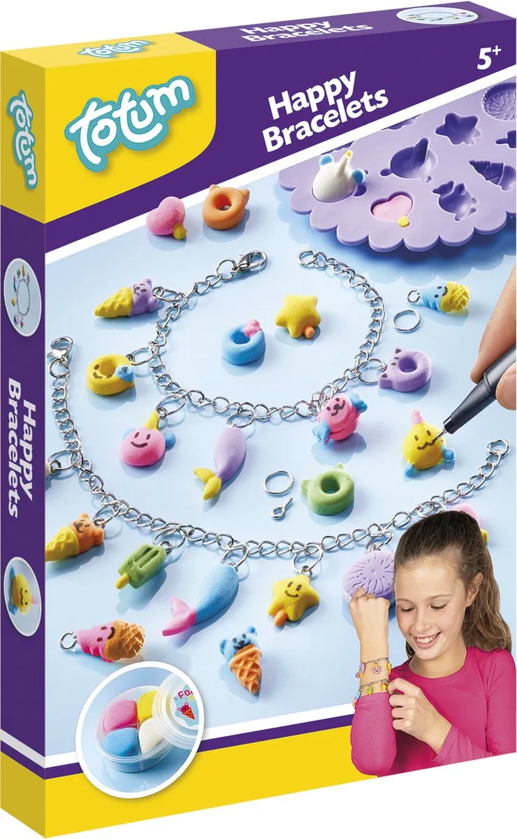 Bedelarmbandjes maken met zelfhardende klei - Speelgoed Kinderen - Knutselen - Voor meisjes - Vanaf 5 jaar från Totum i Happy Bracelets – produktbild