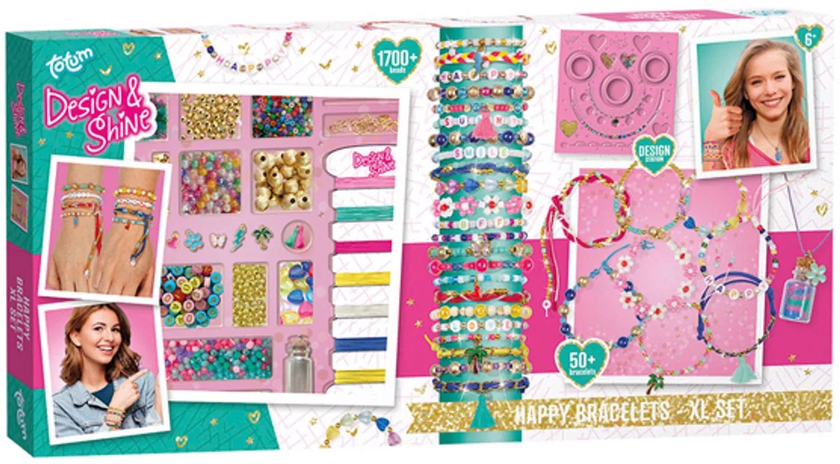 Design & Shine Armbandjes maken - 50 stuks - 1700+ onderdelen - Speelgoed Kinderen - Knutselen - Voor meisjes - Vanaf 6 jaar van Totum in Happy Bracelets XL – productfoto