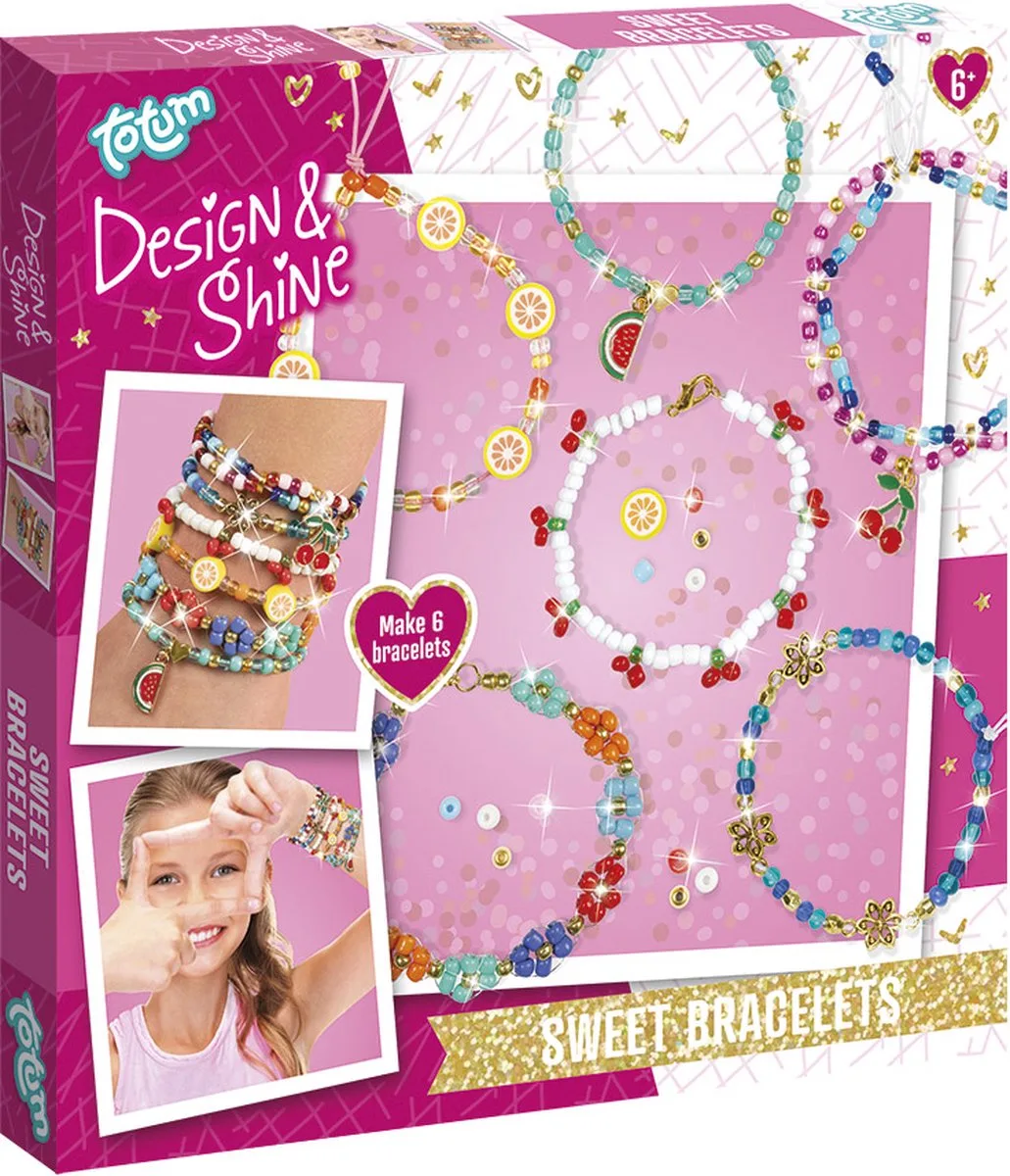 Design & Shine Bedelarmbandjes maken - 6 stuks - Met fruit-, hart- en bloembedels - Speelgoed Kinderen - Knutselen - Voor meisjes en jongens - Vanaf 6 jaar von Totum in Sweet Bracelets – Produktfoto