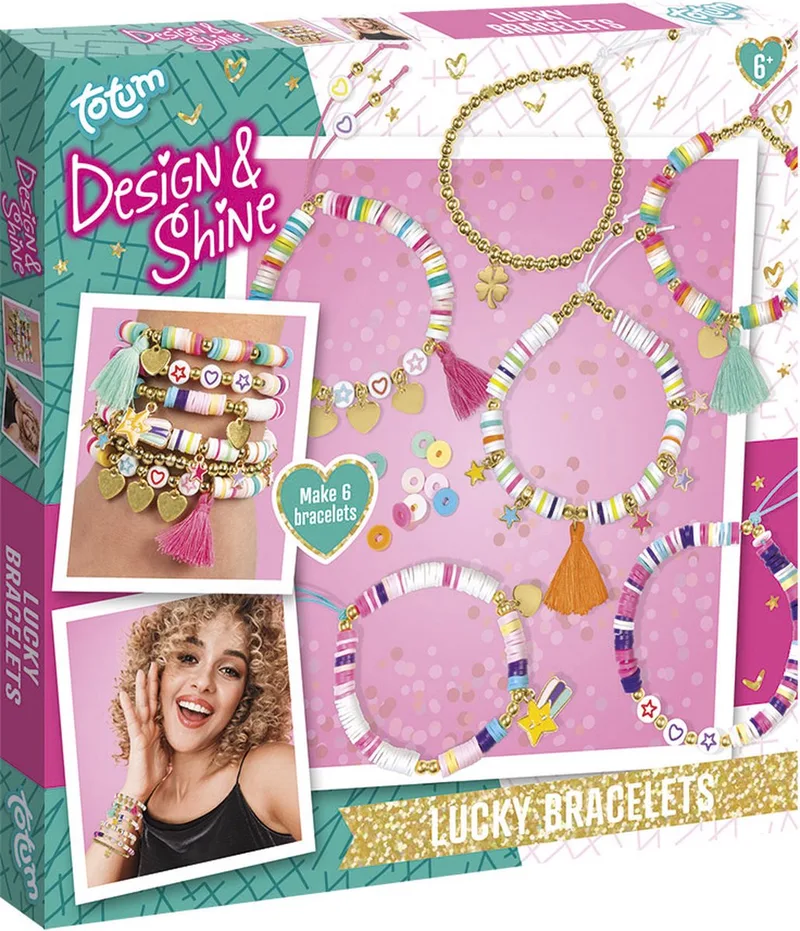 Design & Shine Geluksarmbandjes maken - 6 stuks - Met 800+ heishi-kralen - Speelgoed Kinderen - Knutselen - Voor meisjes - Vanaf 6 jaar van Totum in Happy Bracelets – productfoto