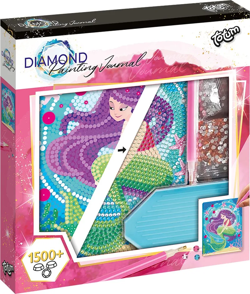 Diamond Painting notitieboek - 1500+ steentjes - Met tool en sorteerbakje - Gelinieerd - Speelgoed Kinderen - Knutselen - Voor meisjes en jongens - Vanaf 6 jaar by Totum in Zeemeermin – product photo
