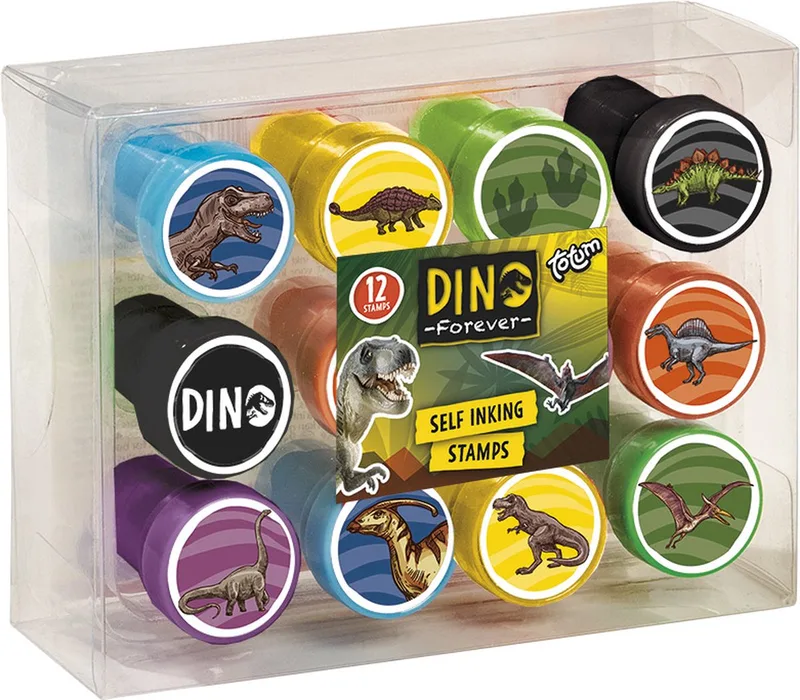 dino stempel set 12 zelfinktende stempels - Dino Forever creatief speelgoed meisjes en jongens vanaf 3 jaar - knutselen stempelen dieren van Totum in Dinosaurus – productfoto