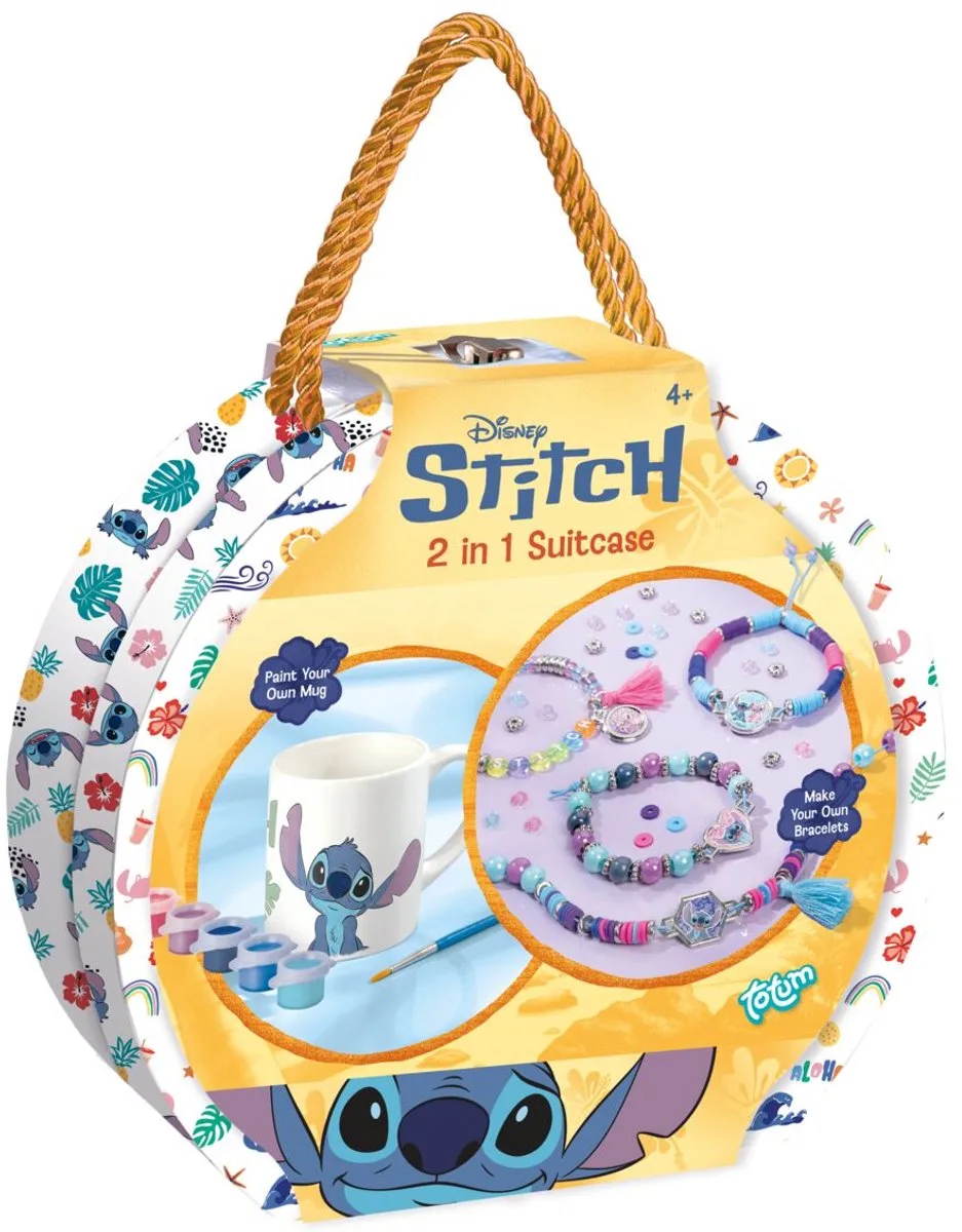 Disney 2-in-1 Knutselkoffer - Armbandjes maken en mok beschilderen - Speelgoed Kinderen - Knutselen - Voor meisjes en jongens - Vanaf 4 jaar van Totum in Stitch – productfoto