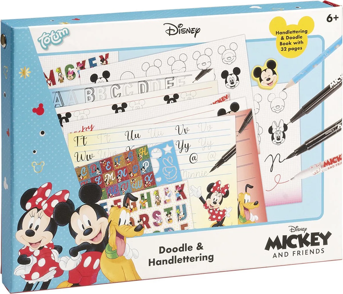 Disney Mickey Minnie - educatief speelgoed meisjes en jongens - ABC schrijven tekenen hand lettering 10 delige set van Totum in Disney classics Mickey Minnie tekenset – productfoto